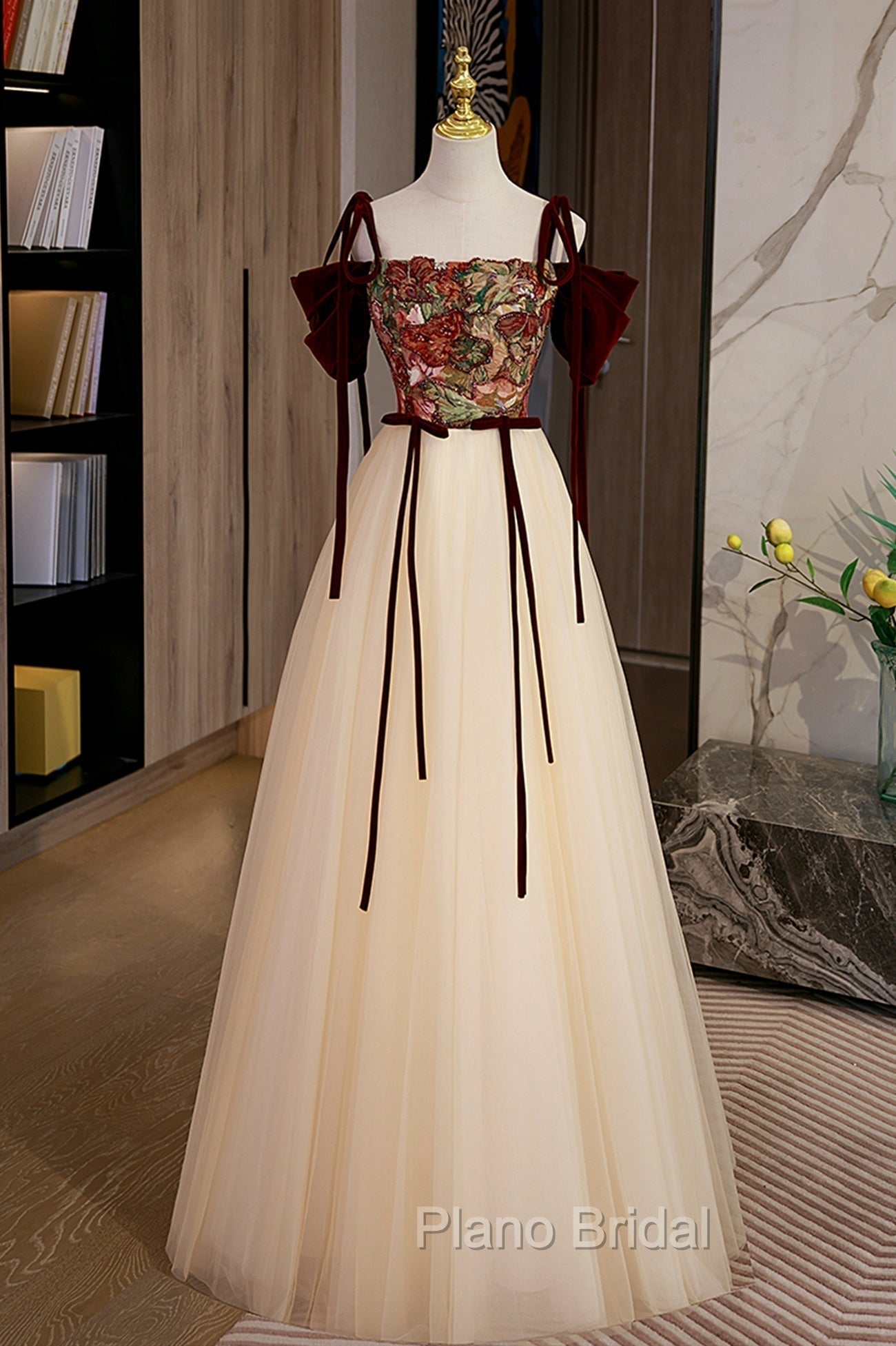 Elegant Tulle Embroidery Long Evening Dresses, Cute Off the Shoulder Party Dresses Main image