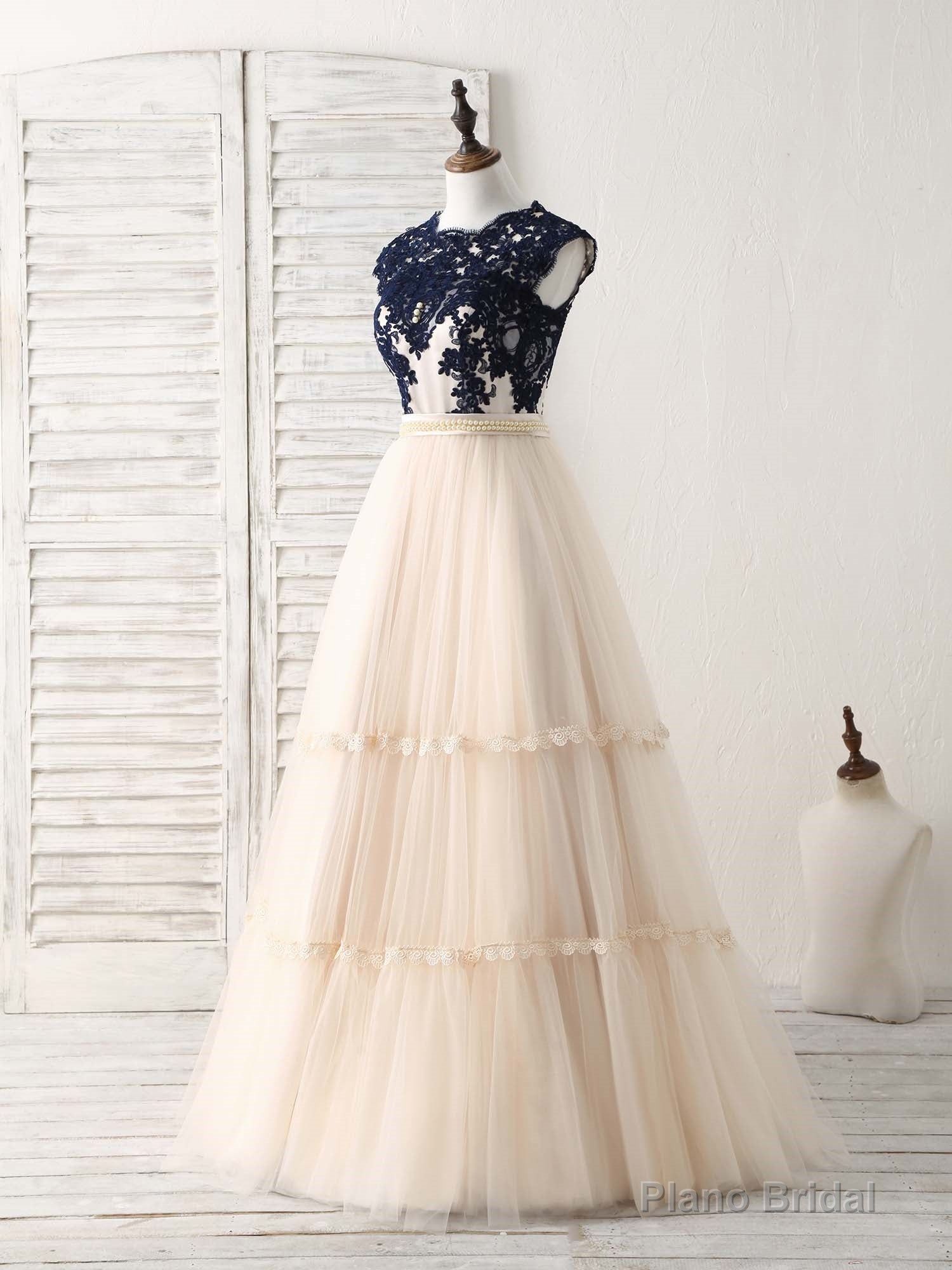 Elegant Tulle Lace Applique Long Prom Dress Tulle Evening Dress Main image