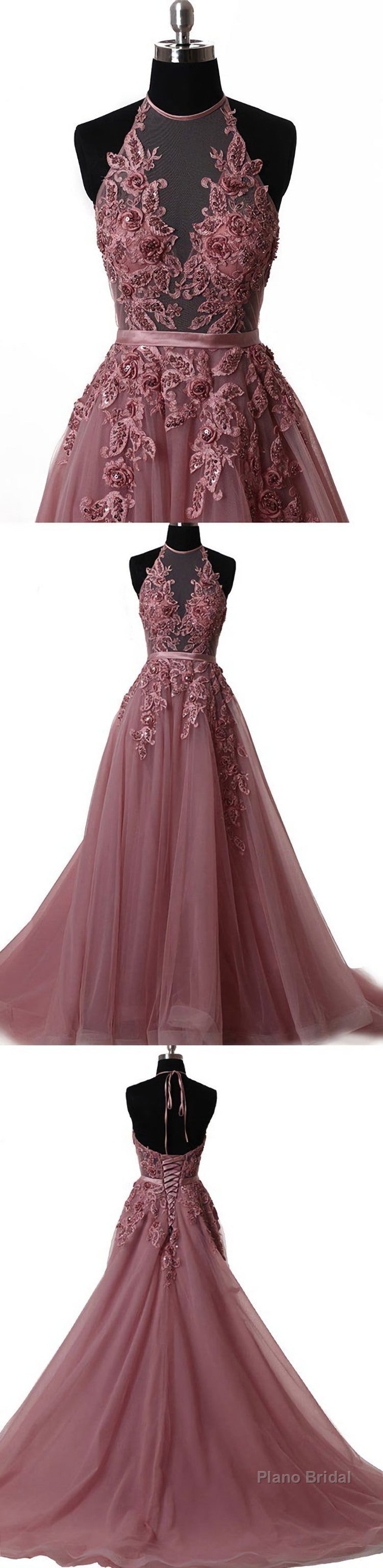 Elegant tulle lace long prom dress, lace evening dress Main image