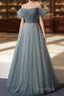 Elegant Tulle Long A Line Formal Prom Dresses, Formal Dresses