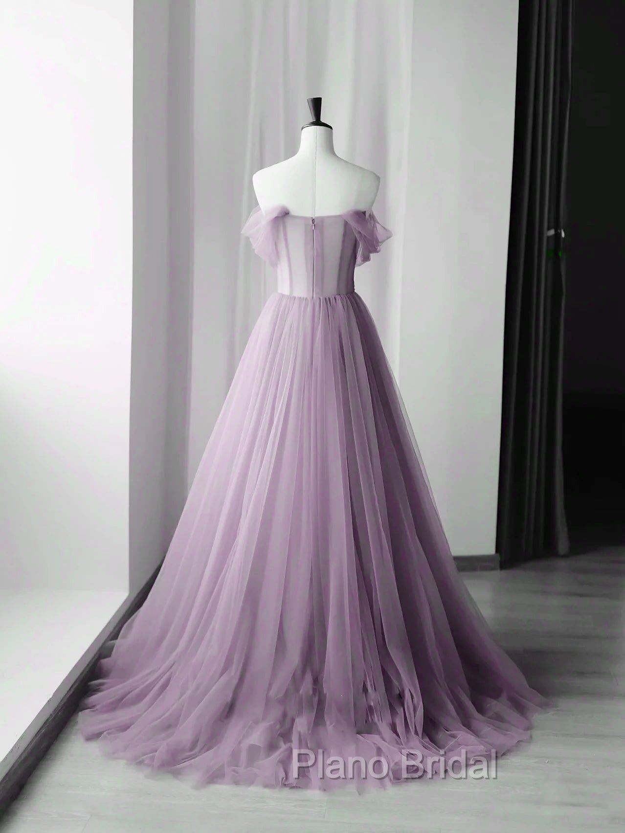 Elegant Tulle Long Party Dresses with Flowers, A-line Tulle Evening Dresses Formal Prom Dresses