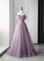 Elegant Tulle Long Party Dresses with Flowers, A-line Tulle Evening Dresses Formal Prom Dresses