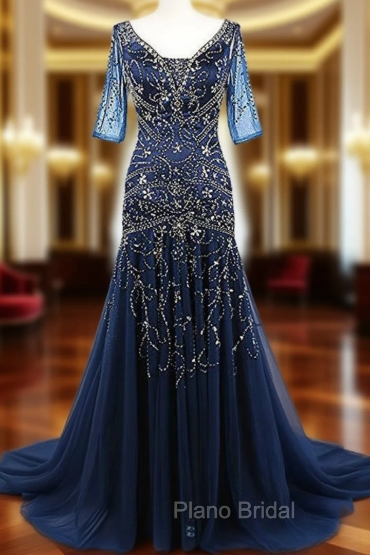 Elegant V-neck Beadings 1/2 Sleeves Mother Of The Bride Dresses