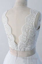 Elegant V-neck Lace Tulle A-line Wedding Dress