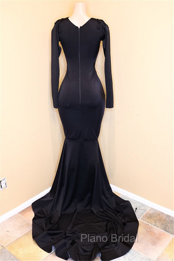 Elegant V-Neck Long Sleevess Appliques Sequins Mermaid Zipper Formal Prom Dresses Secondary image