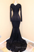 Elegant V-Neck Long Sleevess Appliques Sequins Mermaid Zipper Formal Prom Dresses