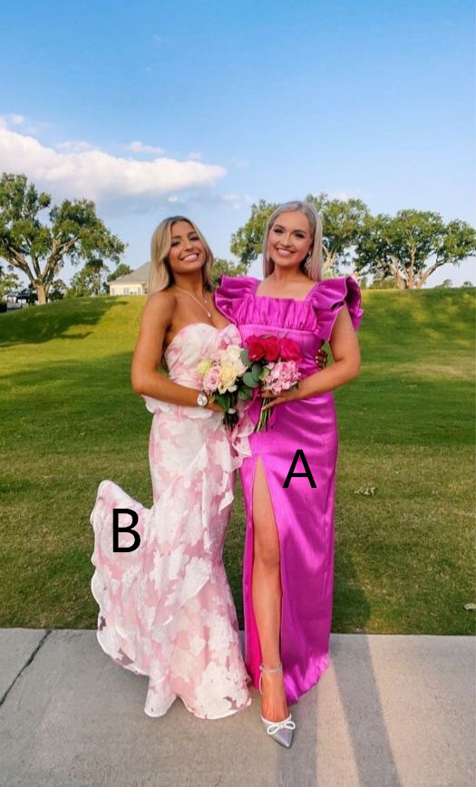 Pink And White Strapless Mermaid Long Formal Prom Dresses
