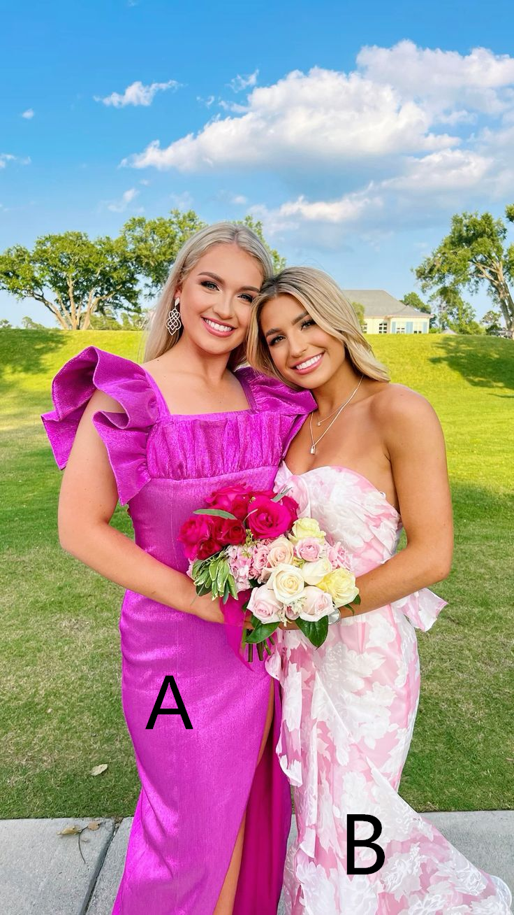 Pink And White Strapless Mermaid Long Formal Prom Dresses