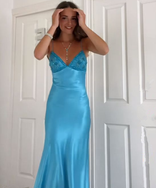 Elegant V-Neck Spaghetti Memriad Long Formal Prom Dresses Secondary image