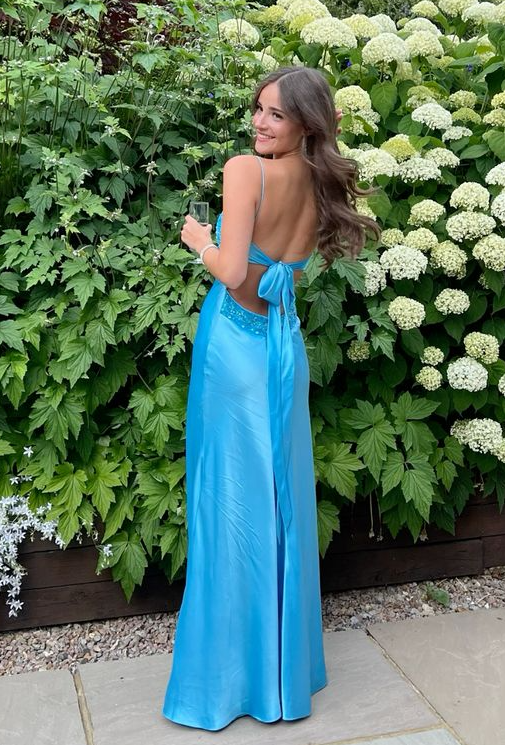Elegant V-Neck Spaghetti Memriad Long Formal Prom Dresses