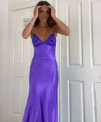Elegant V-Neck Spaghetti Memriad Long Formal Prom Dresses