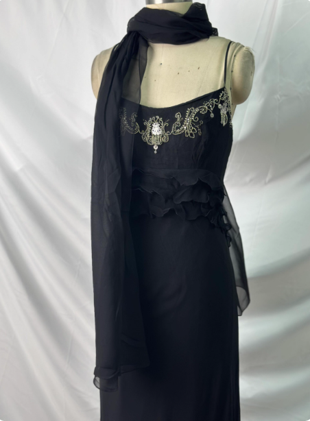 Elegant Vintage Black Mermaid Thin Strap Embroidered Chiffon Long Formal Prom Dresses Secondary image