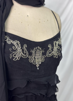 Elegant Vintage Black Mermaid Thin Strap Embroidered Chiffon Long Formal Prom Dresses
