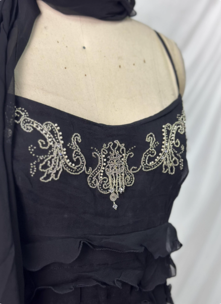 Elegant Vintage Black Mermaid Thin Strap Embroidered Chiffon Long Formal Prom Dresses