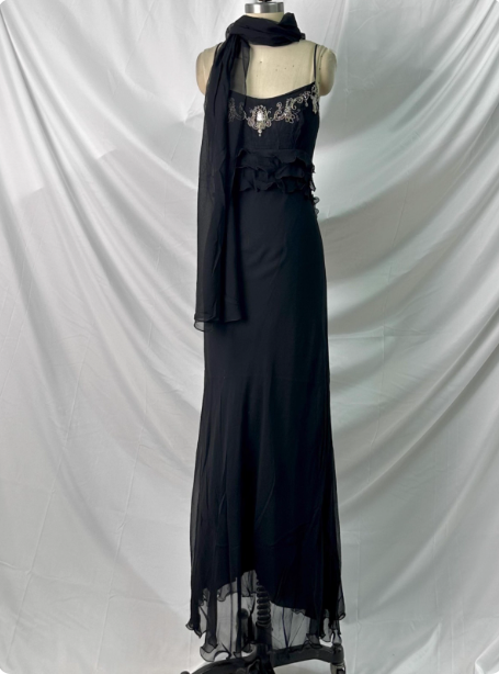 Elegant Vintage Black Mermaid Thin Strap Embroidered Chiffon Long Formal Prom Dresses Main image