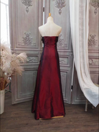 Elegant Vintage Burgundy Strapless Ruched Satin Long Formal Prom Dresses