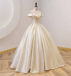 Elegant Vintage One-Shoulder Ruffle Shiny Satin Ball Gown Prom Dresses Sweet 16 Dresses