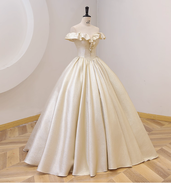 Elegant Vintage One-Shoulder Ruffle Shiny Satin Ball Gown Prom Dresses Sweet 16 Dresses