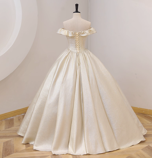Elegant Vintage One-Shoulder Ruffle Shiny Satin Ball Gown Prom Dresses Sweet 16 Dresses