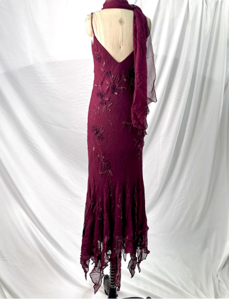 Elegant Vintage Burgundy Beaded Embroidery Thin Strap Mermaid Chiffon Long Formal Prom Dresses