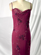 Elegant Vintage Burgundy Beaded Embroidery Thin Strap Mermaid Chiffon Long Formal Prom Dresses