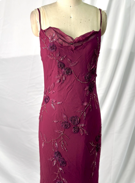 Elegant Vintage Burgundy Beaded Embroidery Thin Strap Mermaid Chiffon Long Formal Prom Dresses