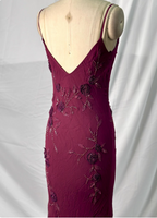Elegant Vintage Burgundy Beaded Embroidery Thin Strap Mermaid Chiffon Long Formal Prom Dresses