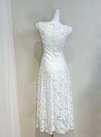 Elegant White A-Line Round Neck Lace Pattern Formal Prom Dresses Bridesmaid Dresses