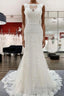 Elegant White Long Mermaid Tulle Lace Open Back Wedding Dresses