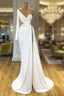 Elegant White Long Sleeve One Shoulder Formal Prom Dresses With Split