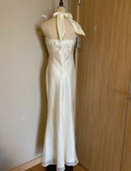 Elegant White Mermaid Halter Neck Satin Long Formal Prom Dresses