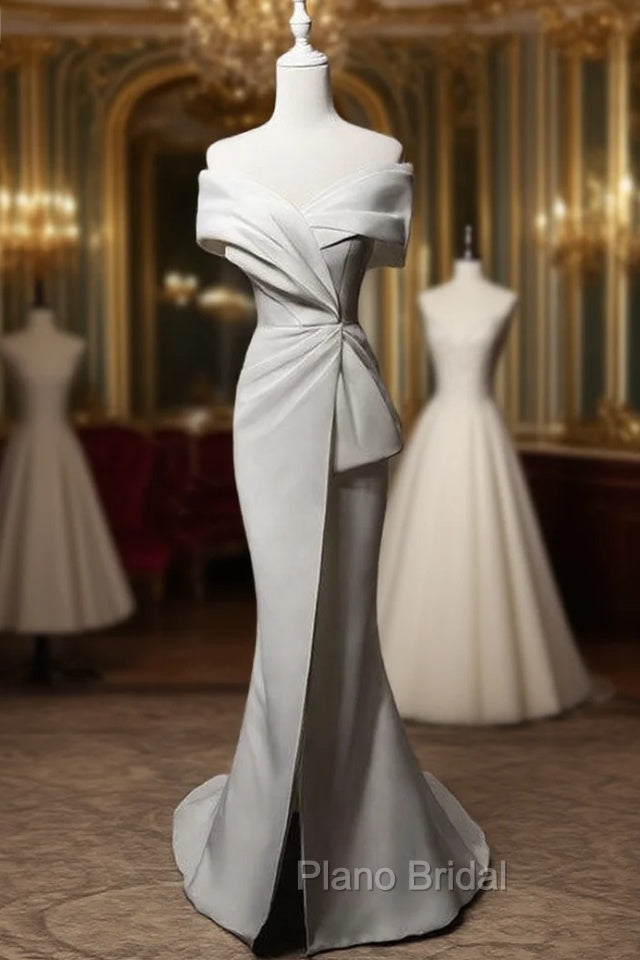 Elegant White Mermaid Off the Shoulder Pleats Wedding Dresses Main image