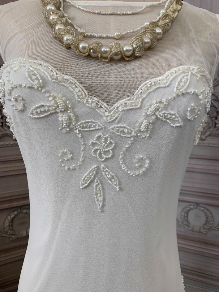 Elegant White Mermaid Sleeveless Beaded Chiffon Long Formal Prom Dresses