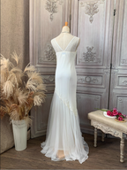 Elegant White Mermaid Sleeveless Beaded Chiffon Long Formal Prom Dresses