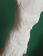 Elegant White Mermaid Spaghetti Strap U-Neck 3D Foral Embroidery Chiffon Formal Prom Dresses