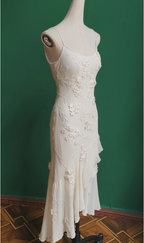 Elegant White Mermaid Spaghetti Strap U-Neck 3D Foral Embroidery Chiffon Formal Prom Dresses