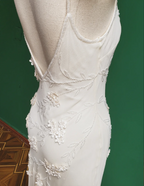 Elegant White Mermaid Spaghetti Strap U-Neck 3D Foral Embroidery Chiffon Formal Prom Dresses