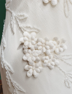 Elegant White Mermaid Spaghetti Strap U-Neck 3D Foral Embroidery Chiffon Formal Prom Dresses