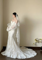 Elegant White Mermaid Train Lace Tulle Wedding Dresses