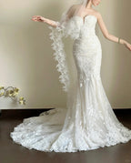 Elegant White Mermaid Train Lace Tulle Wedding Dresses