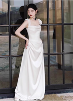 Elegant White Off-The-Shoulder Satin Long Formal Prom Dresses Wedding Dresses