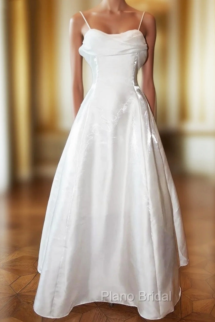 Elegant White Satin Spaghetti Straps Formal Prom Dresses Fairy A Line Princess Dresses Evening Gown Main image