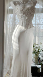 Elegant White Strap Herringbone Beaded Chiffon Prom Gown Formal Prom Dresses