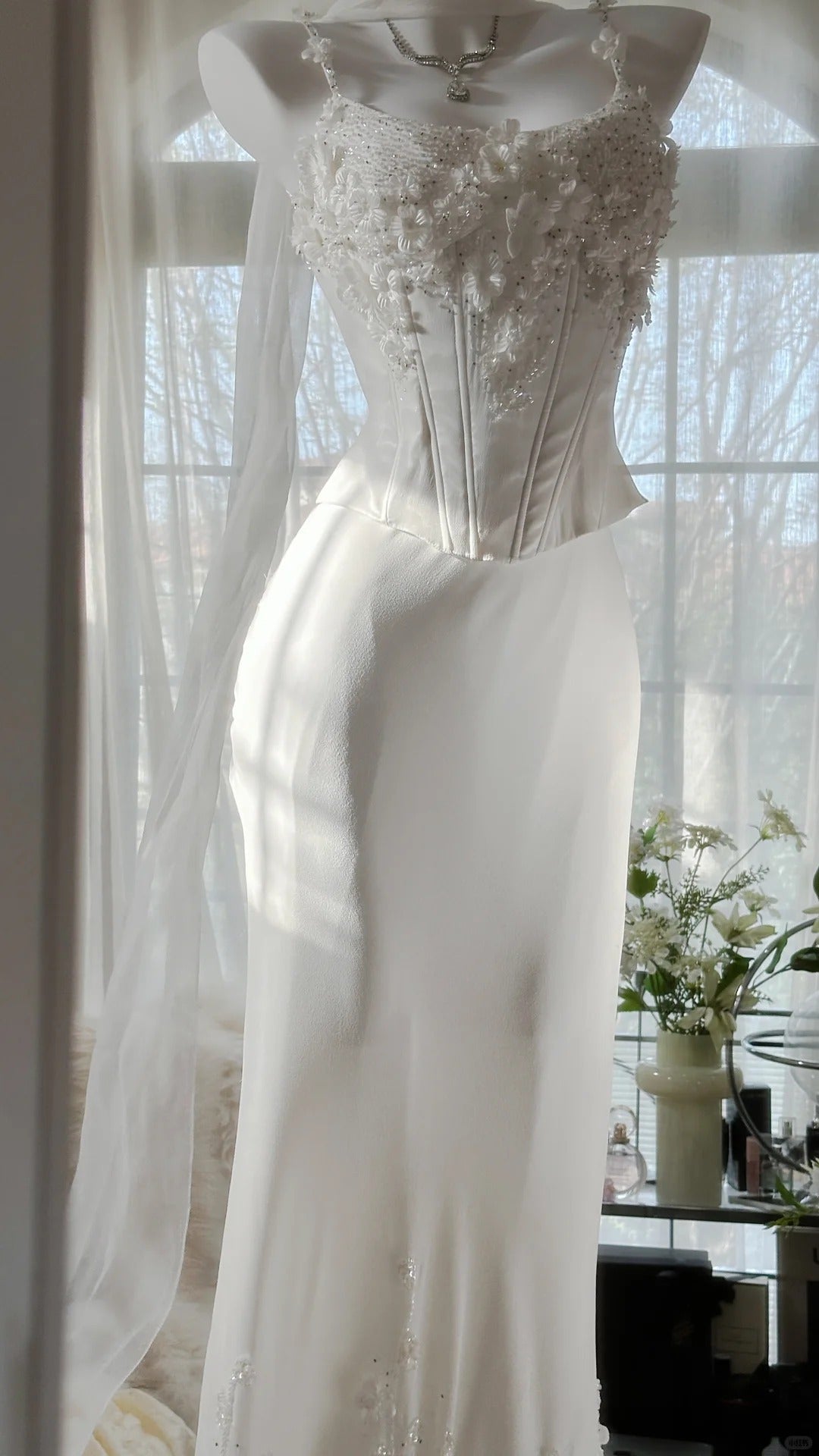 Elegant White Strap Herringbone Beaded Chiffon Prom Gown Formal Prom Dresses