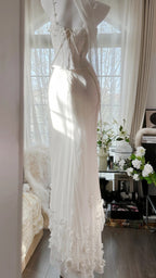 Elegant White Strap Herringbone Beaded Chiffon Prom Gown Formal Prom Dresses