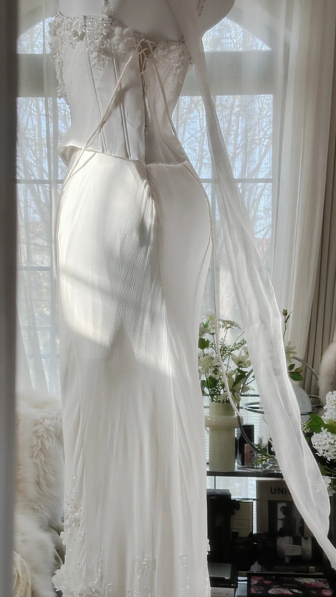 Elegant White Strap Herringbone Beaded Chiffon Prom Gown Formal Prom Dresses