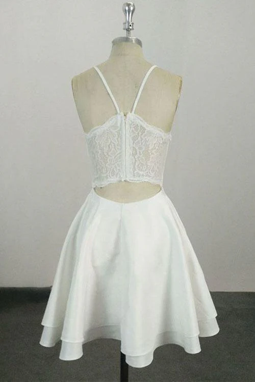Elegant White V Neck Knee Length Short Formal Prom Dresses Homecoming Dresses Secondary image