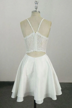 Elegant White V Neck Knee Length Short Formal Prom Dresses Homecoming Dresses