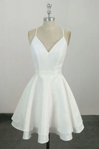 Elegant White V Neck Knee Length Short Formal Prom Dresses Homecoming Dresses