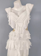 Elegant White V-Neck Ruffled Chiffon Long Formal Prom Dresses